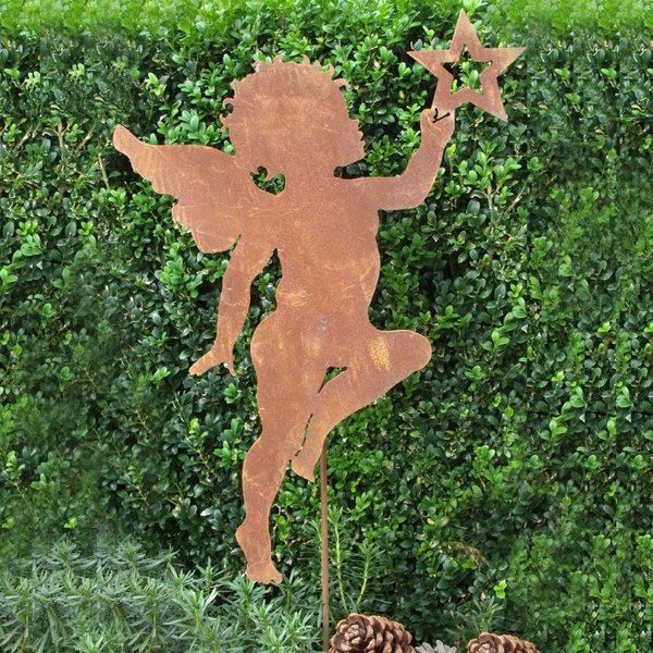 Engel mit Stern zum Stecken Edelrost Gartenstecker von Saremo