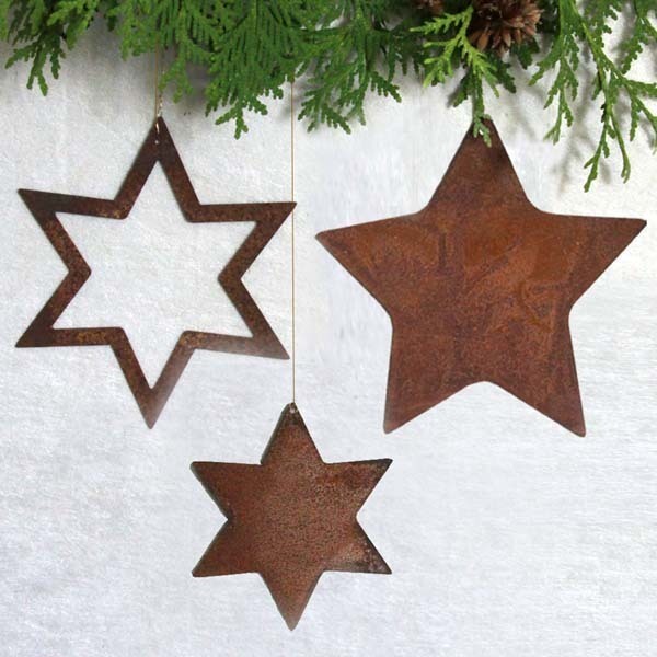 Anhänger Sterne Dreigestirn 3-tlg Rost Weihnachten