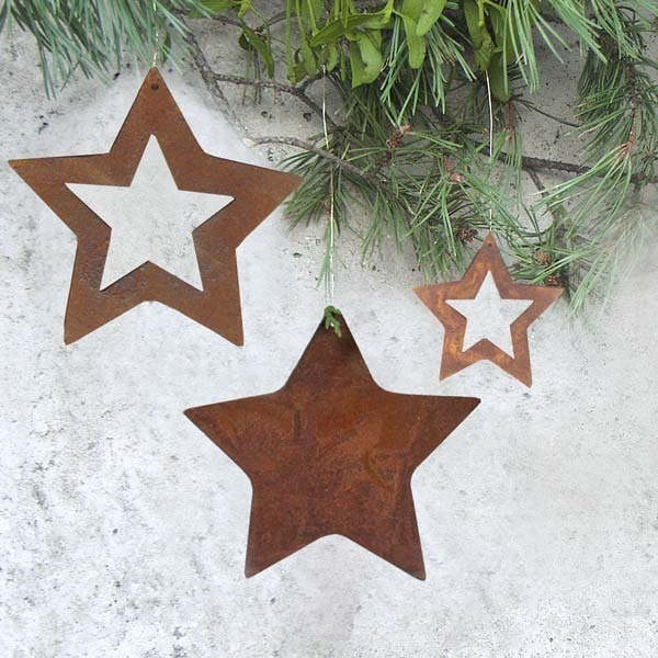 Anhänger Sterne Sternchen 3-tlg Rost Weihnachten