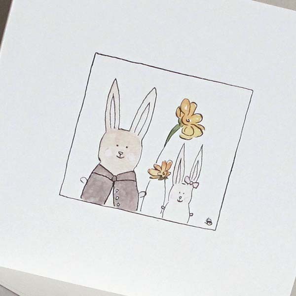 Herzenskunst Hasenpapa mit Kind Klappkarte mit Umschlag