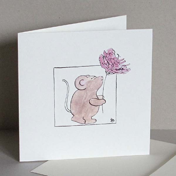 Klappkarte Maus mit Blume von Herzenskunst