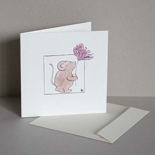 Herzenskunst Maus mit Blume Klappkarte mit Umschlag