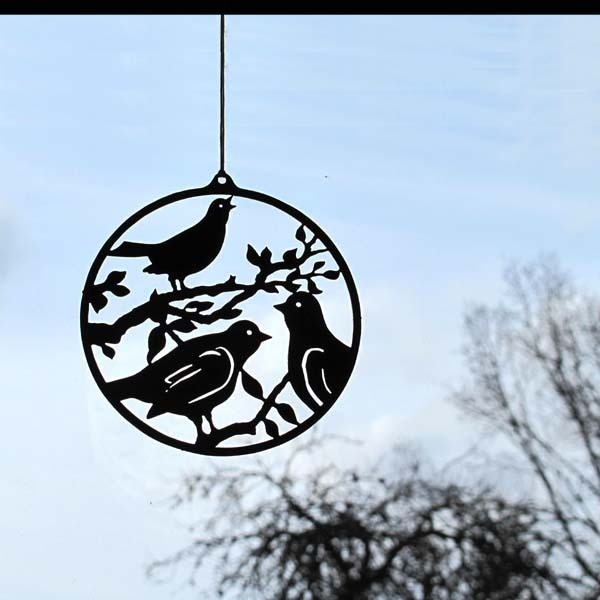 Fensterbild Vögel auf Ast Ornament-Anhänger von Martin Schmidt Metallkunst