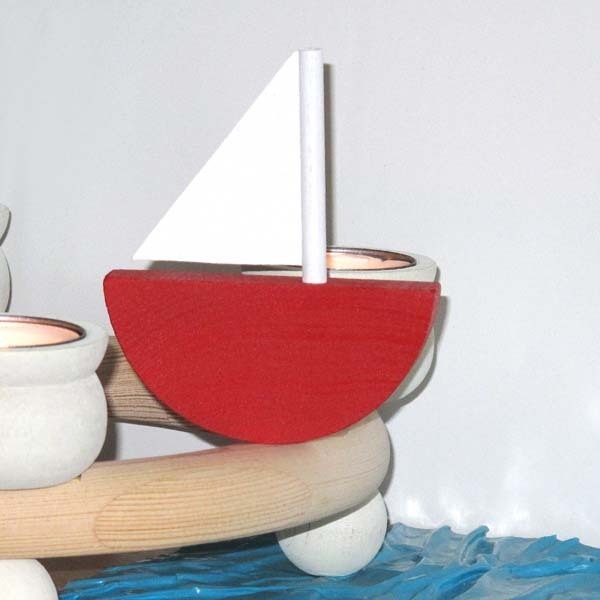Boot Segelboot rot-weiß Stecker für Holzkranz von Sebastian Design