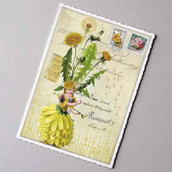 Postkarte Blumenelfe Löwenzahn gelb-grün von ACTEtre
