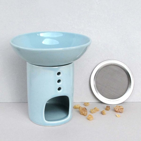 Stövchen Duftlampe blassblau Keramik mit Schale und Räuchersieb von Dana