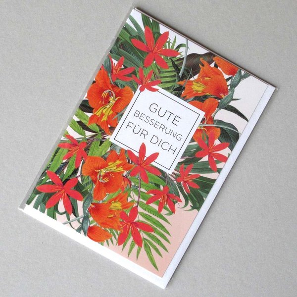 Klappkarte Botanic Blumenstrauß rot "Gute Besserung für dich" von ACTEtre