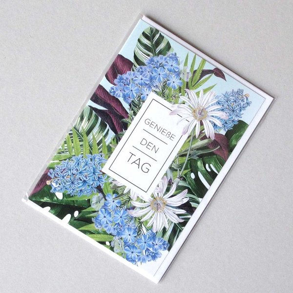 Klappkarte Botanic Blumenstrauß blau "Genieße den Tag" ACTEtre