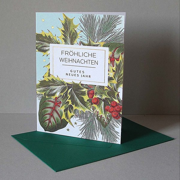 Weihnachtskarte Botanic Ilex "Fröhliche Weihnachten" von ACTEtre