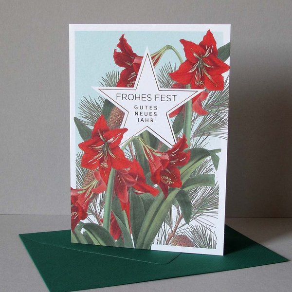 Weihnachtskarte Botanic Amaryllis "Frohes Fest" von ACTEtre