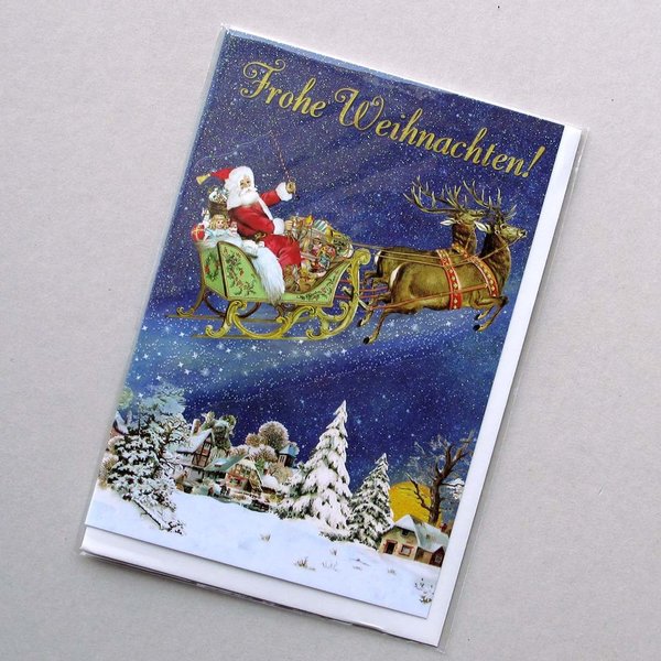 Weihnachtskarte Santa Claus Rentierschlitten schwebend von ACTEtre