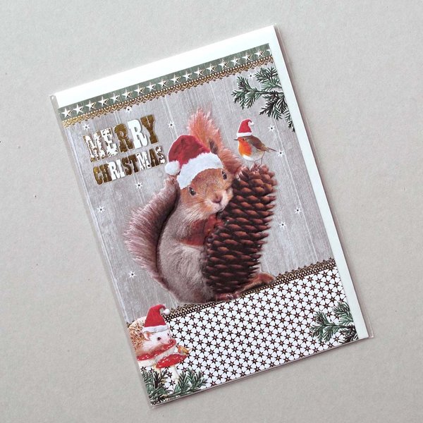 Weihnachtskarte mit Eichhörnchen und Zapfen von ACTEtre